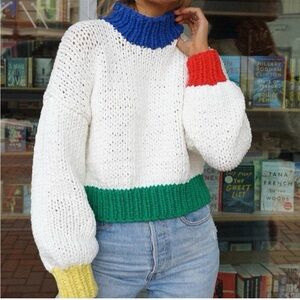 Multicolor Knit Women's Turtleneck Sweater